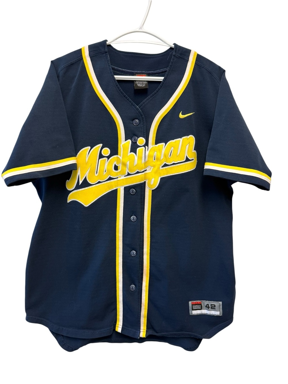 Nike Team Michigan Wolverines Baseball Jersey #12 Navy Yellow Size 42 USA